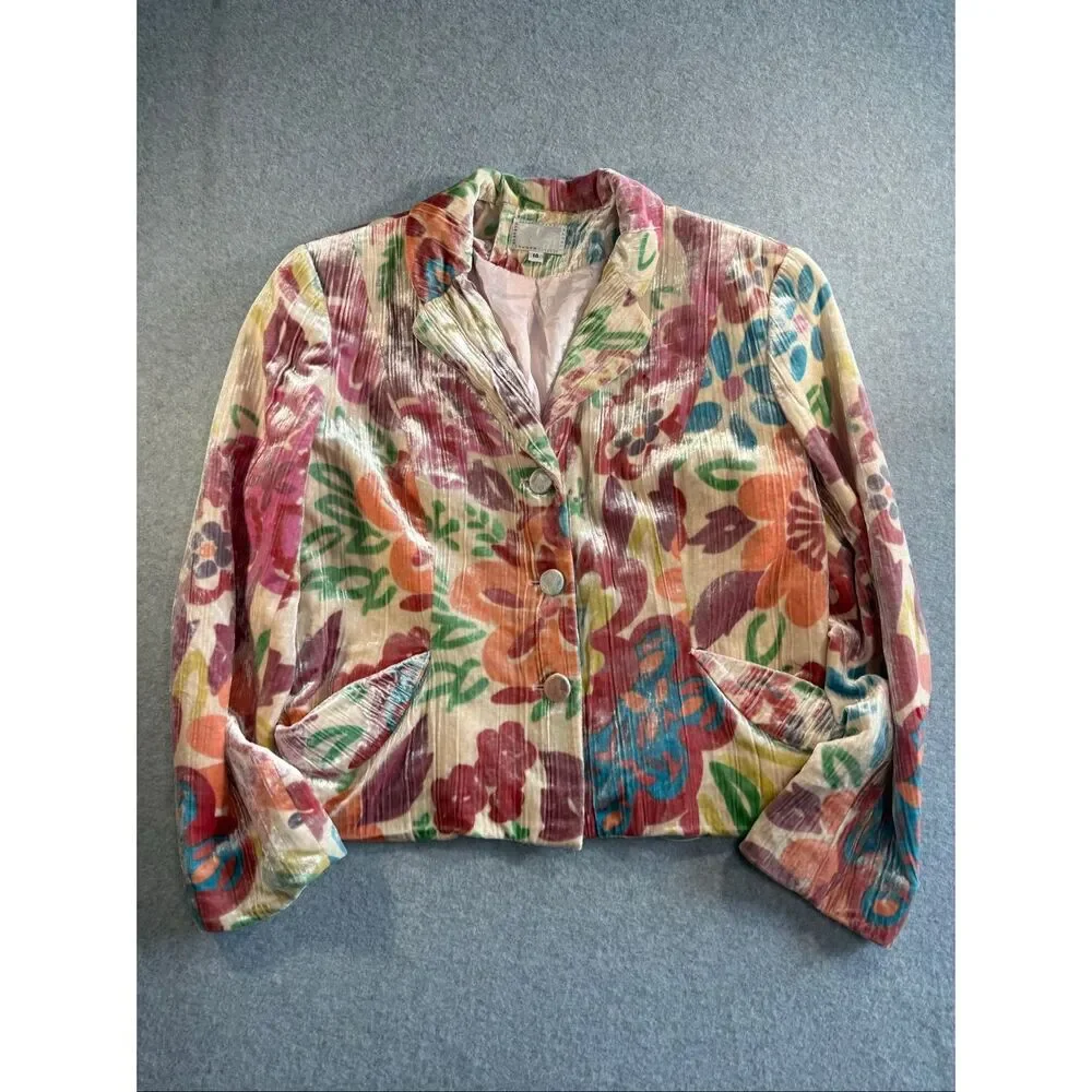 Vintage Alberto Makali Crushed Velvet Floral Blazer Jacket Boho Art To Wear 14